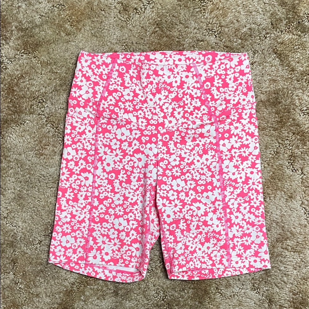 PINK Victoria’s Secret Pink & White Floral High Rise Biker‎ Shorts Size Small
